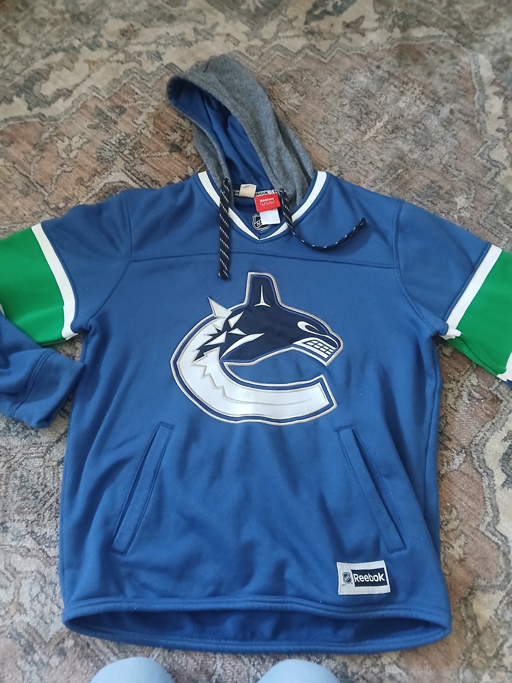 Reebok Blue and Gray NHL Hooded Sweatshirt